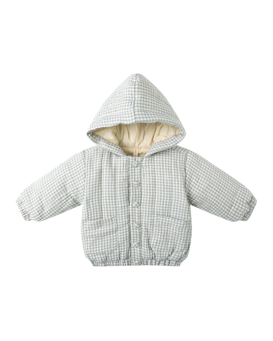 Blue Gingham Hooded Woven Jacket