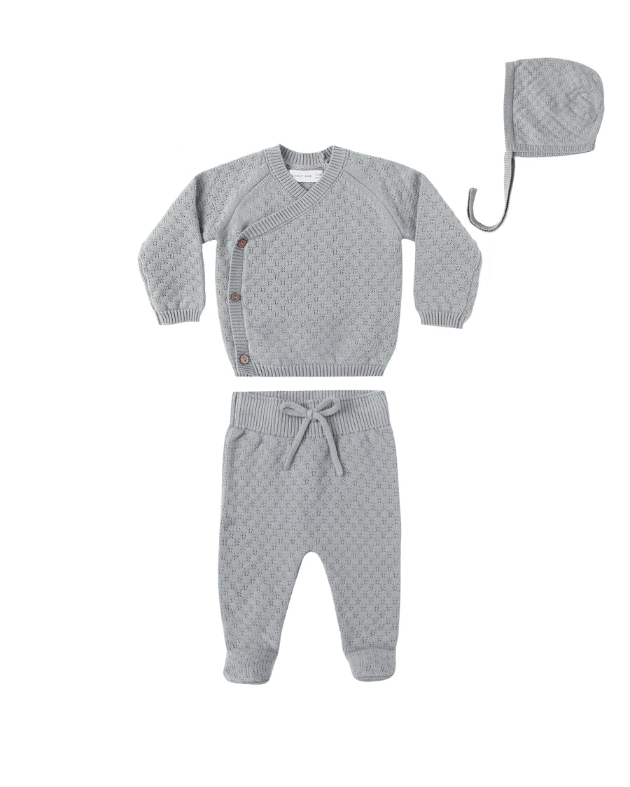 Steel Blue Knit Wrap Top + Pant Set