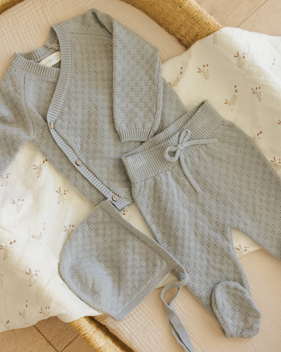 Steel Blue Knit Wrap Top + Pant Set