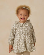 Green Floral Ruffle Collar Button Dress
