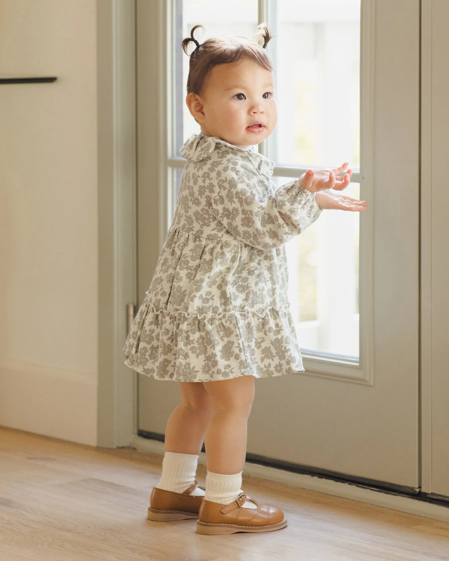 Green Floral Ruffle Collar Button Dress