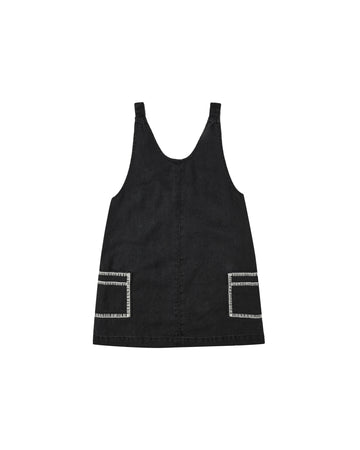 Washed Black V-Neck Overall Dress