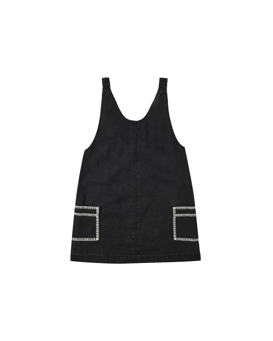 Washed Black V-Neck Overall Dress