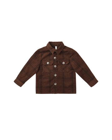 Brown Plaid Pocketed Corduroy Shirt