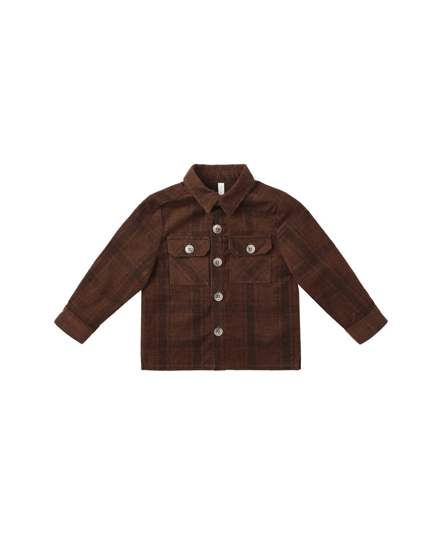 Brown Plaid Pocketed Corduroy Shirt