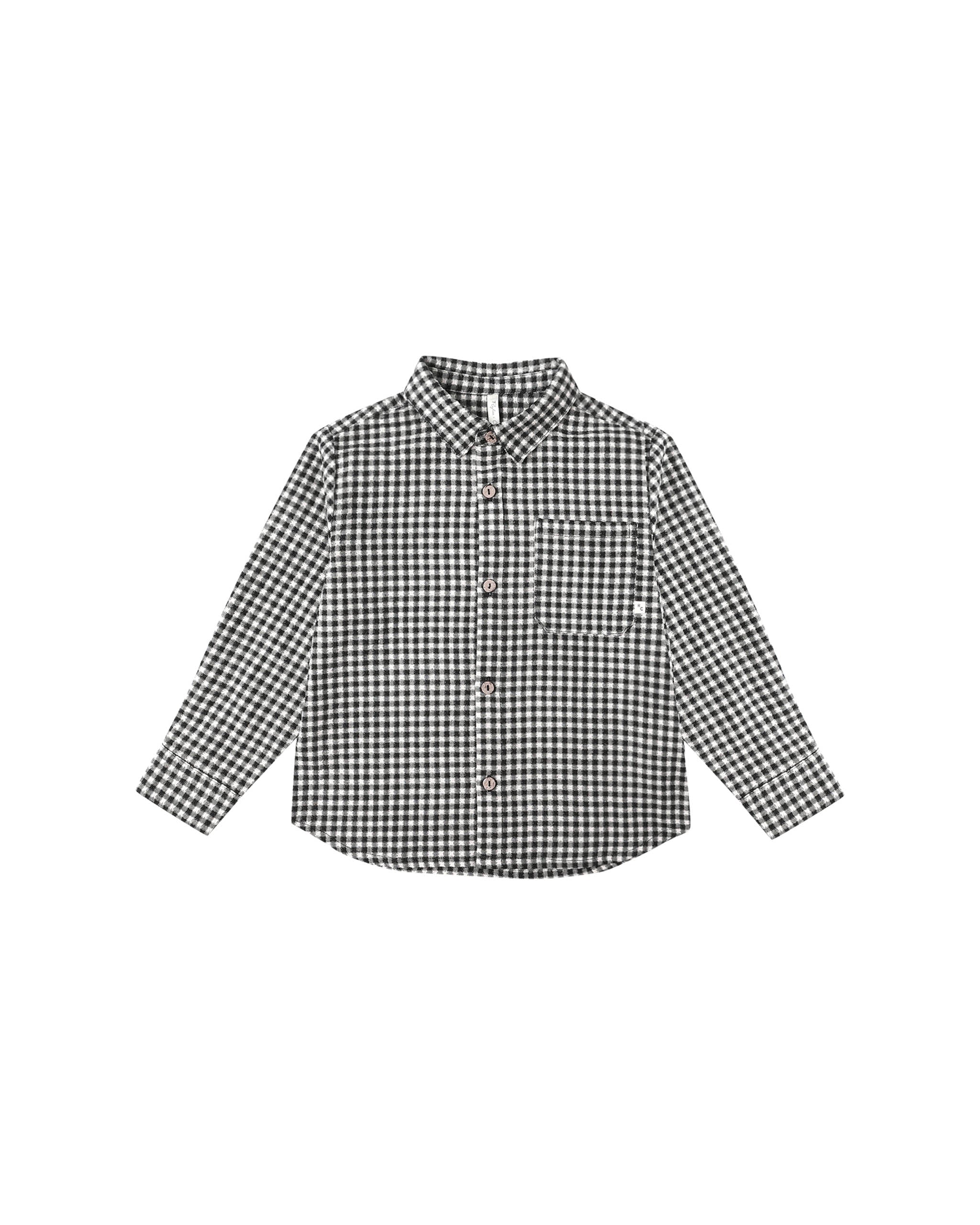 Black Gingham Collared Long Sleeve Shirt
