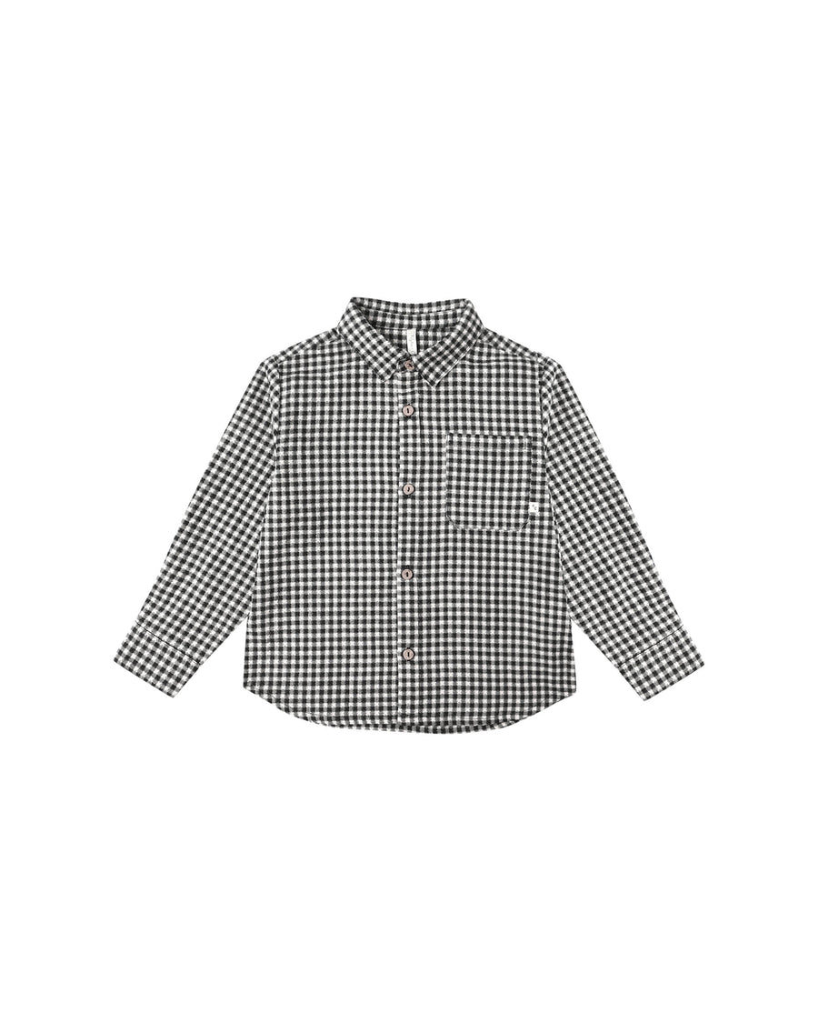 Black Gingham Collared Long Sleeve Shirt