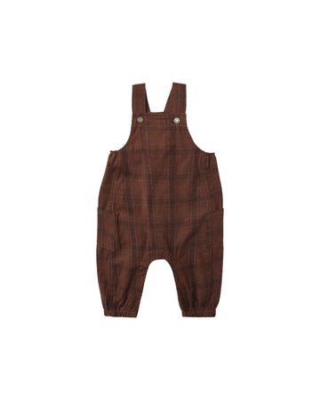 Brown Plaid Cargo Baby Overall