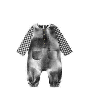 Black Gingham Long Sleeve Woven Jumpsuit