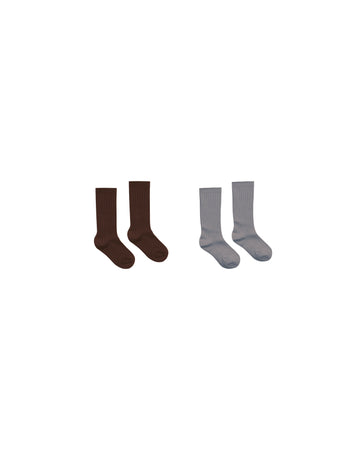 Brown & Dusty Blue Ribbed Socks