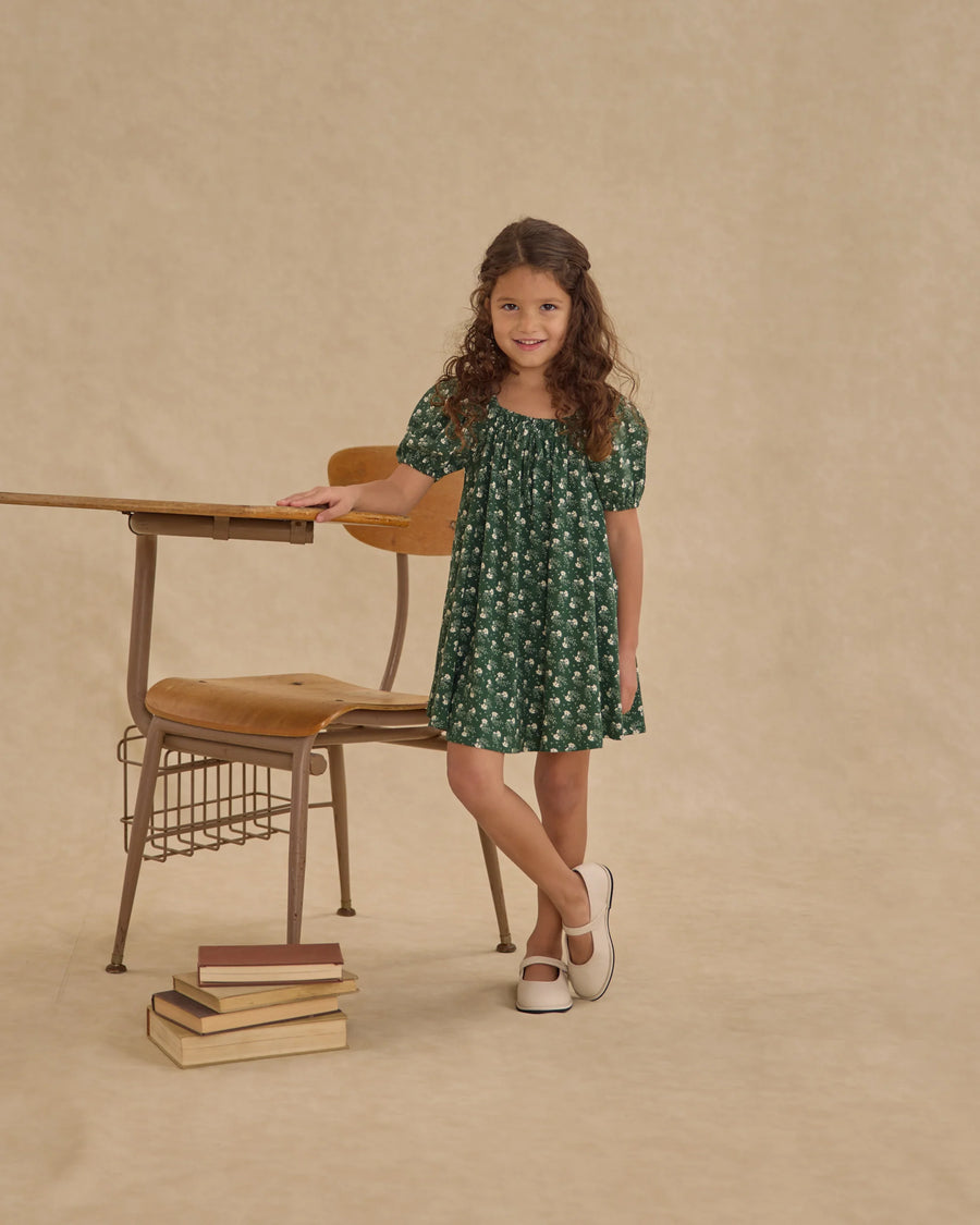 Green Ditsy Sabrina Mini Dress