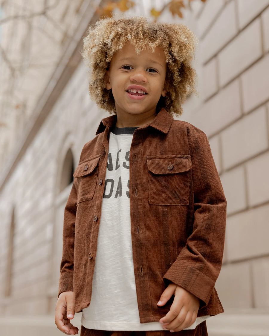 Brown Plaid Pocketed Corduroy Shirt