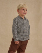 Black Gingham Collared Long Sleeve Shirt