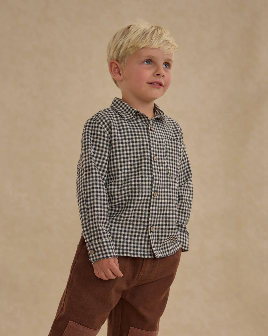 Black Gingham Collared Long Sleeve Shirt