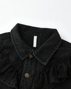 Washed Black Ruffle Denim Jacket