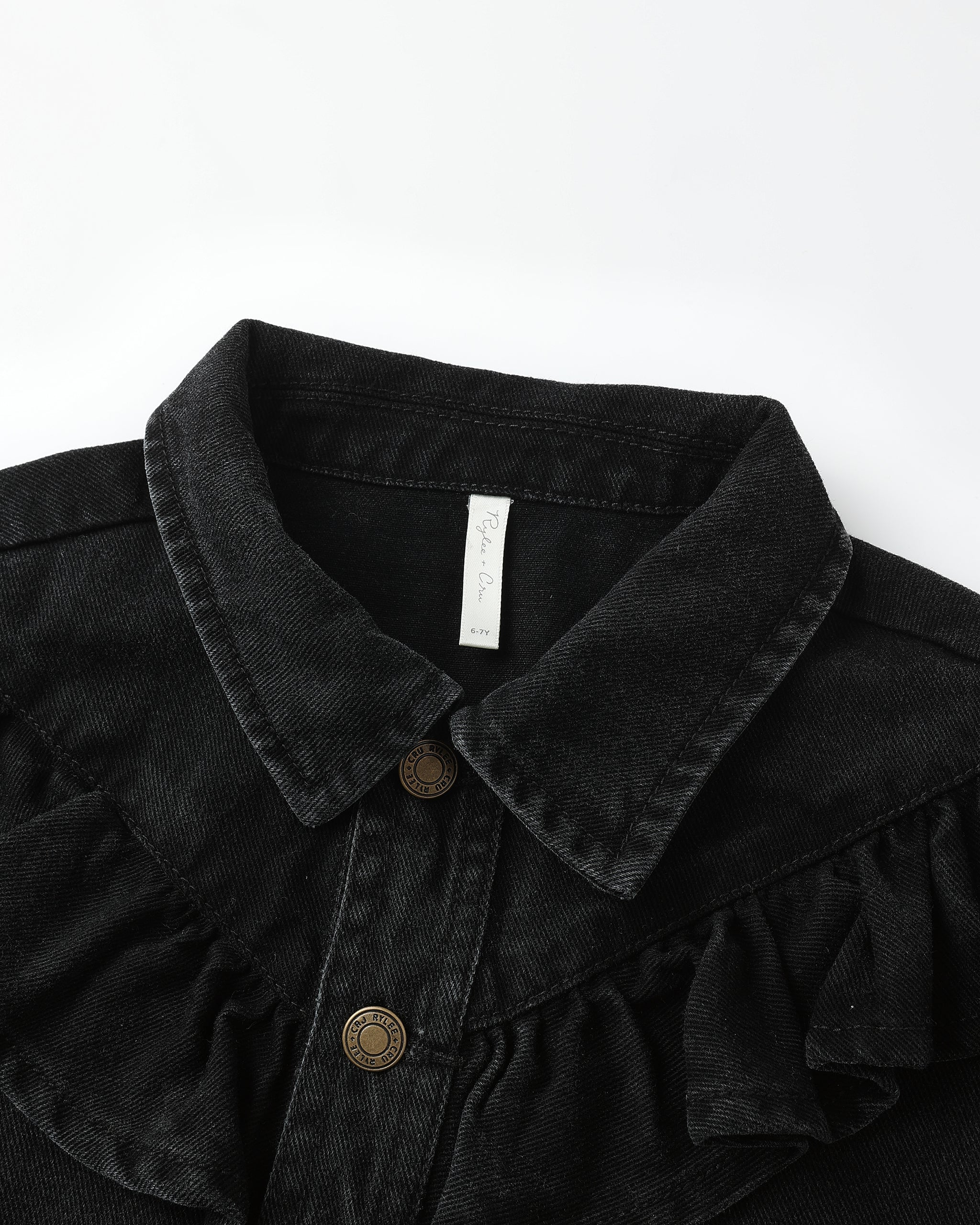Washed Black Ruffle Denim Jacket