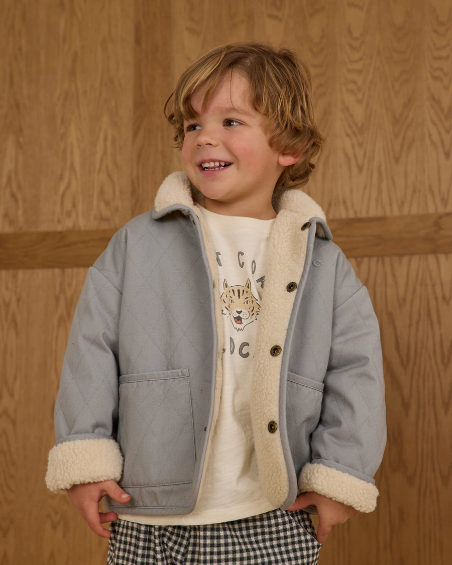 Dusty Blue Quilted Winter Coat