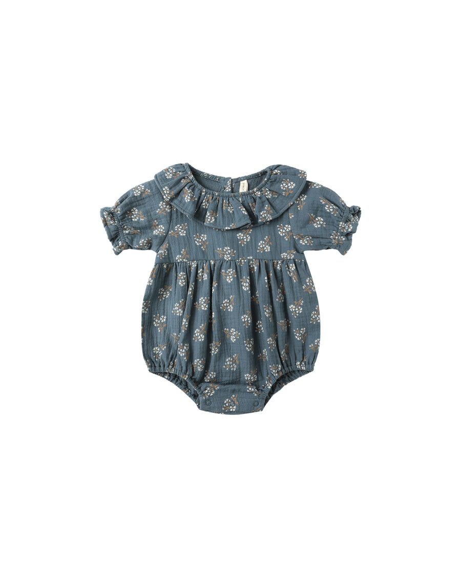 Blue Floral Collared Romper