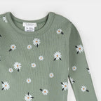 Green Daisy Ribbed Pajama Set