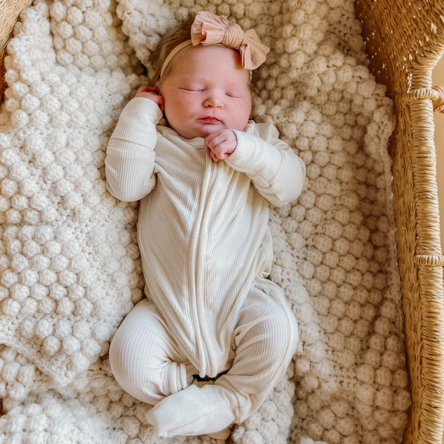 Cream Ribbed Zip Romper