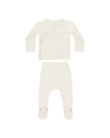 Ivory Pointelle Wrap Top + Footed Pant Set