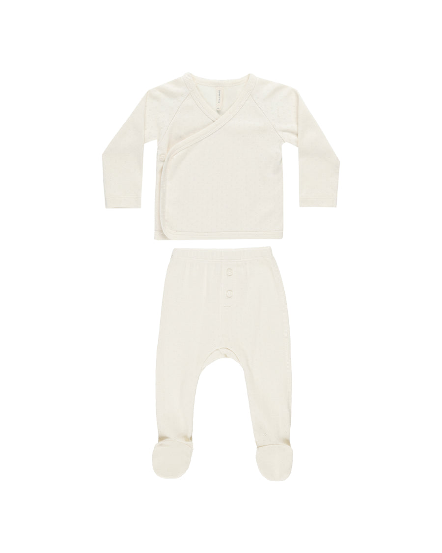 Ivory Pointelle Wrap Top + Footed Pant Set