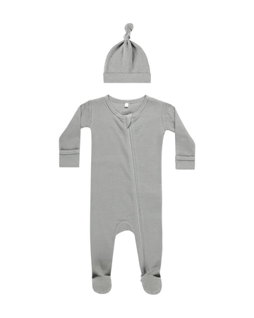 Dusty Blue Waffle Footie Sleep Set