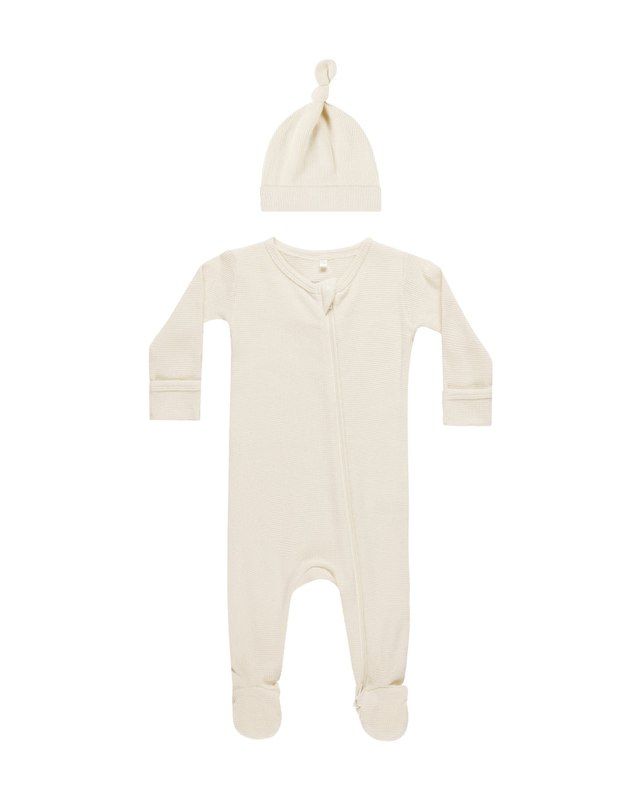 Natural Waffle Footie Sleep Set