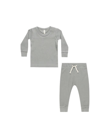 Dusty Blue Waffle Top & Pant Set