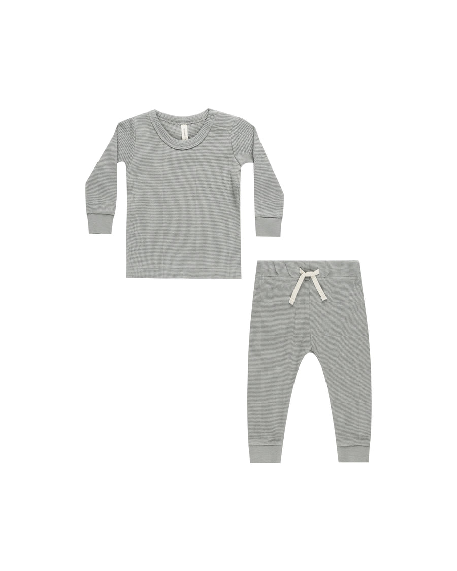 Dusty Blue Waffle Top & Pant Set