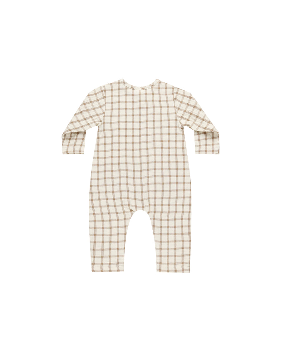 Cinnamon Plaid Pocketed Woven Jumpsuit