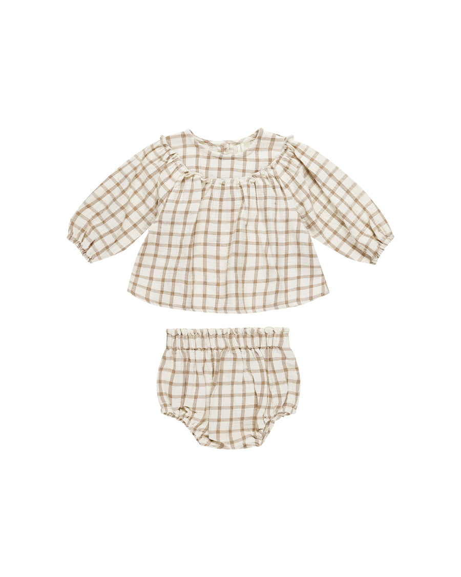 Cinnamon Plaid Mia Top & Bloomer Set