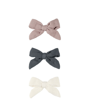 Indigo, Mauve & Ivory Bow Clip Set