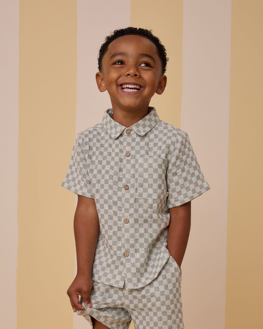 Sage Check Short Sleeve Collared Shirt