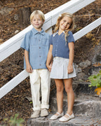 Washed Blue Denim Short Sleeve Overshirt