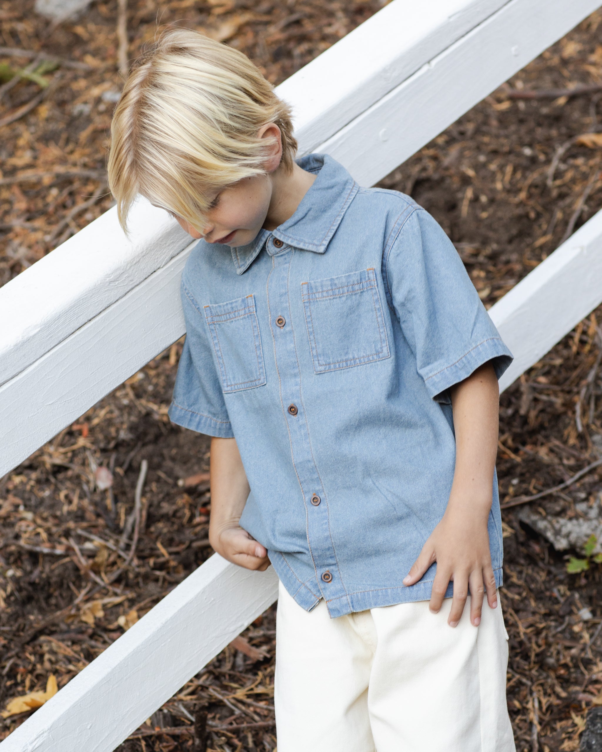 Washed Blue Denim Short Sleeve Overshirt