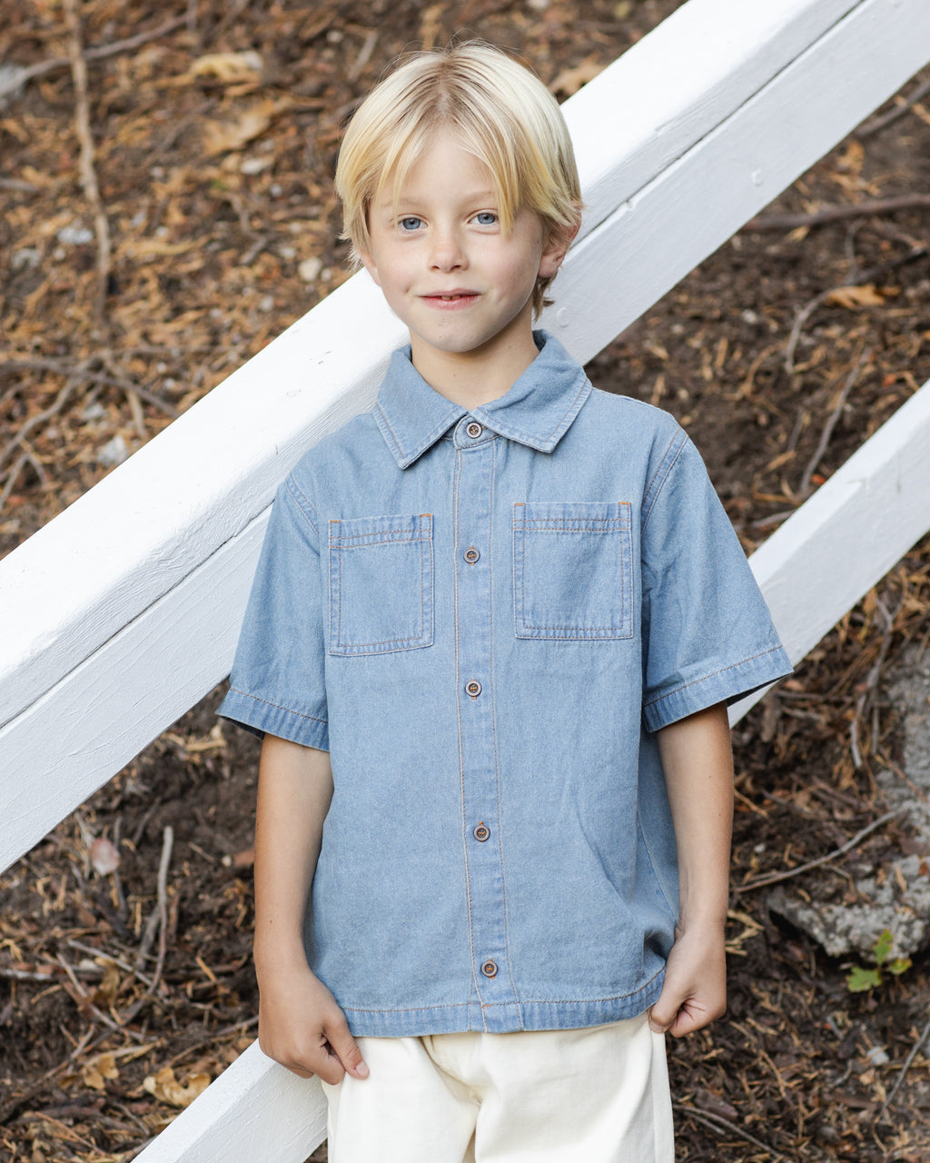 Washed Blue Denim Short Sleeve Overshirt