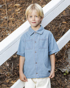 Washed Blue Denim Short Sleeve Overshirt