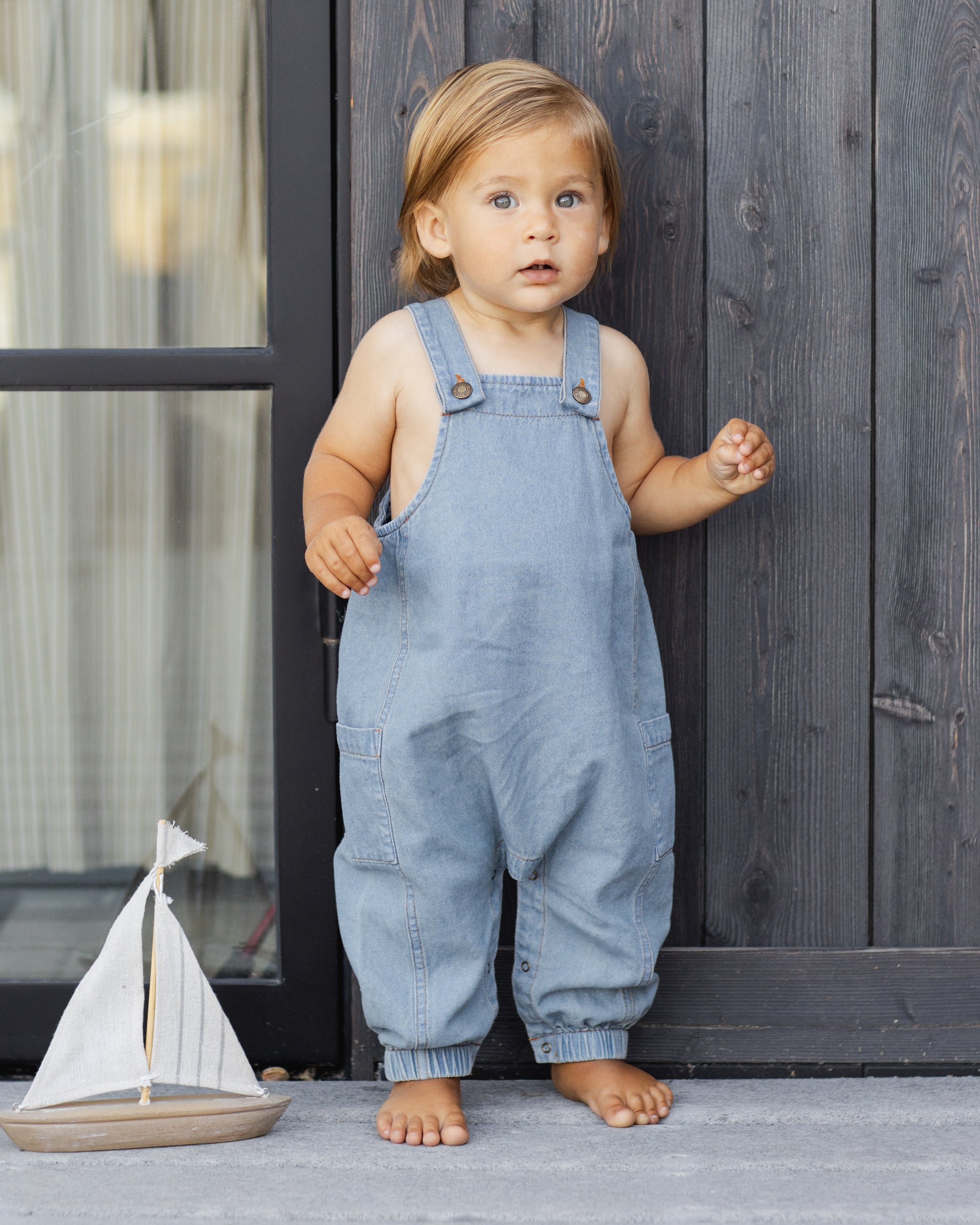 Washed Blue Cargo Baby Overall