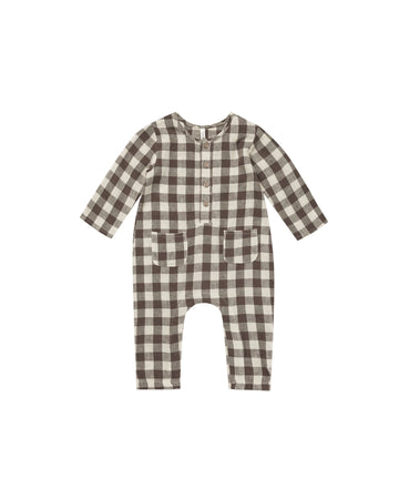 Charcoal Check Long Sleeve Woven Jumpsuit