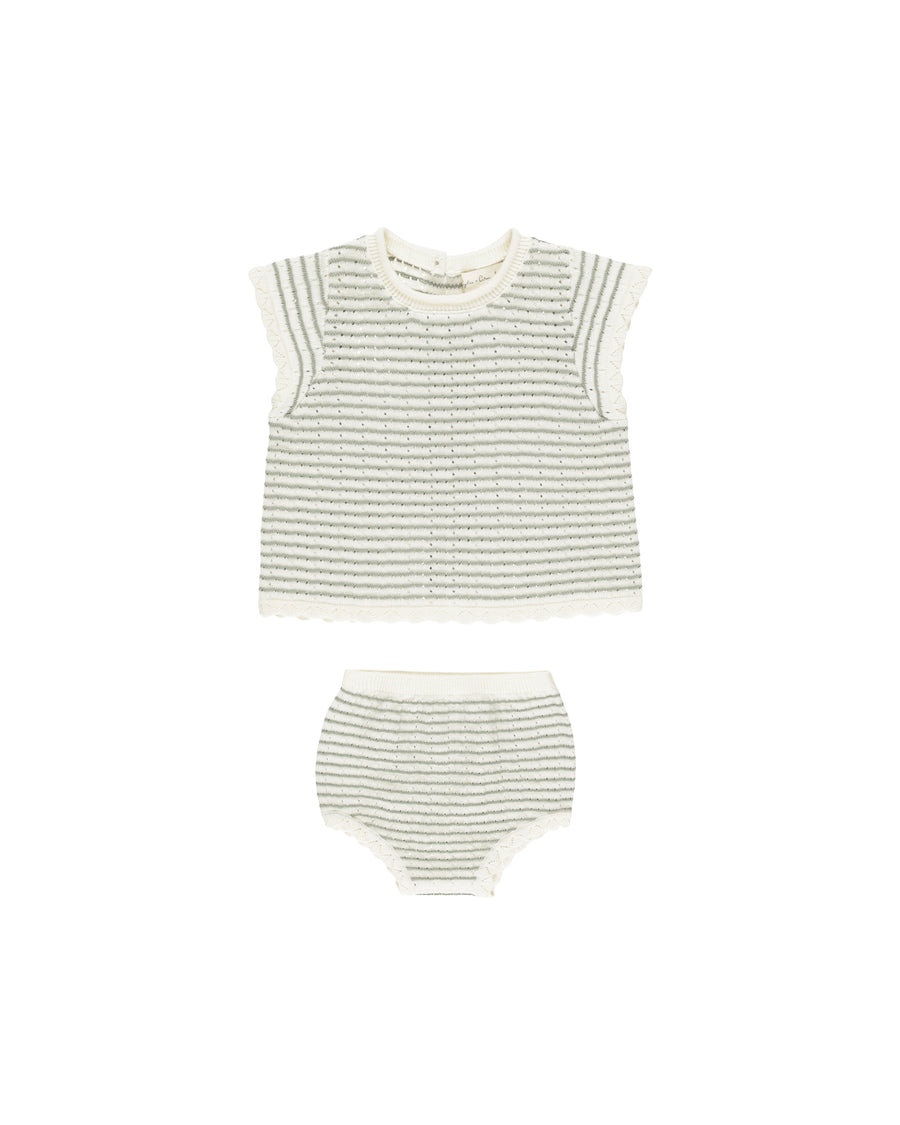 Sage Stripe Scallop Knit Set