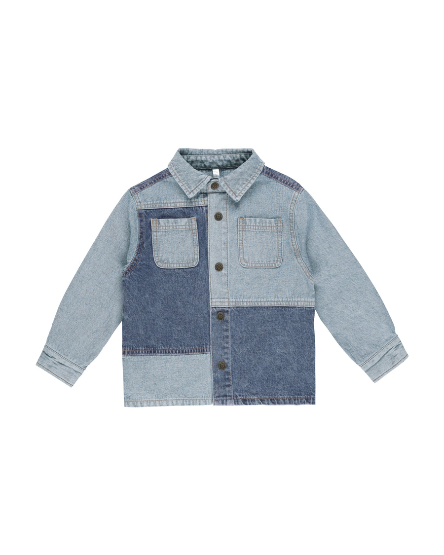 Light Washed Denim Patchwork Overshirt