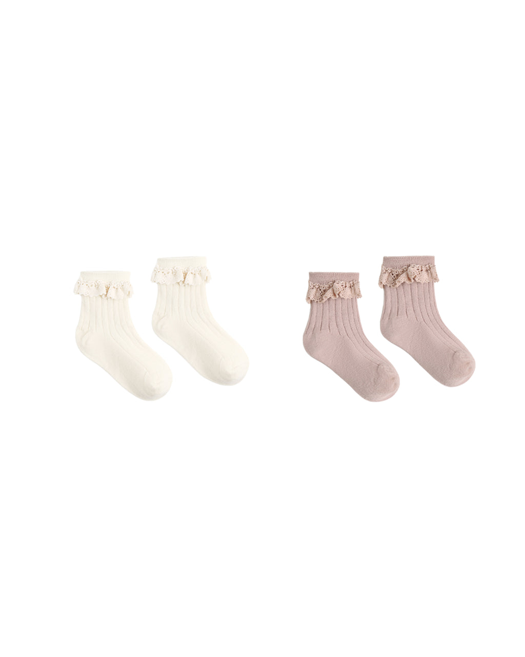 Rosewood & Natural Lace Trim Sock Set