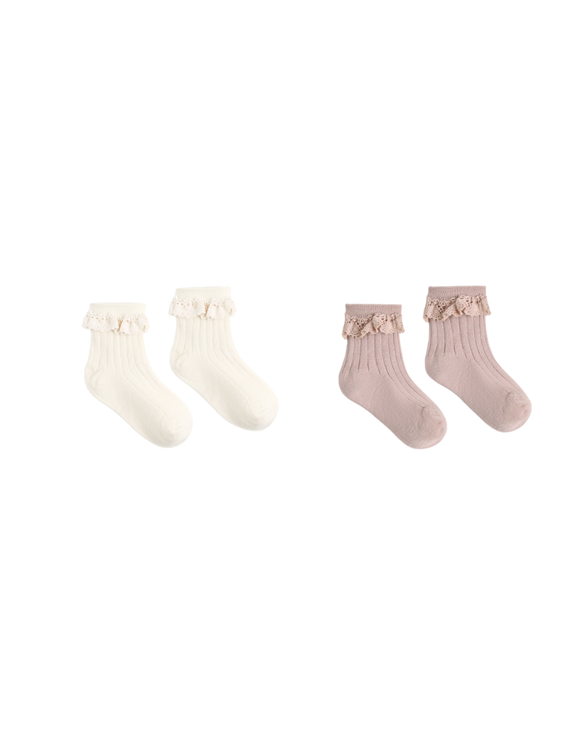 Rosewood & Natural Lace Trim Sock Set