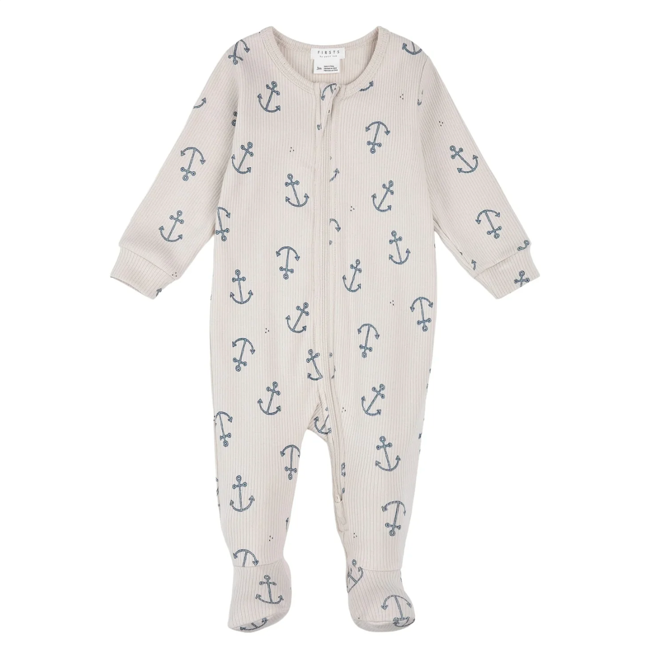 Anchors Ribbed Zipper Footie