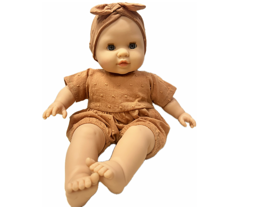 Emile Baby Doll in Brown Sugar Noa Romper & Headband (34 cm)