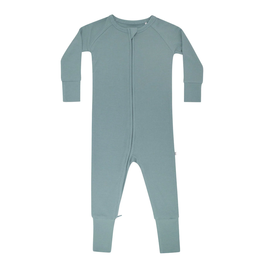 Slate Blue Ribbed Zip Romper