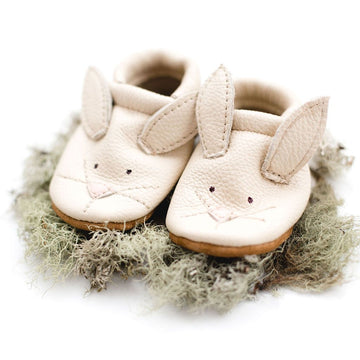 Cream Bunnies Leather Baby Moccasins