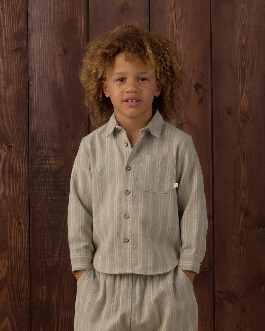 Sage Pinstripe Collared Long Sleeve Shirt