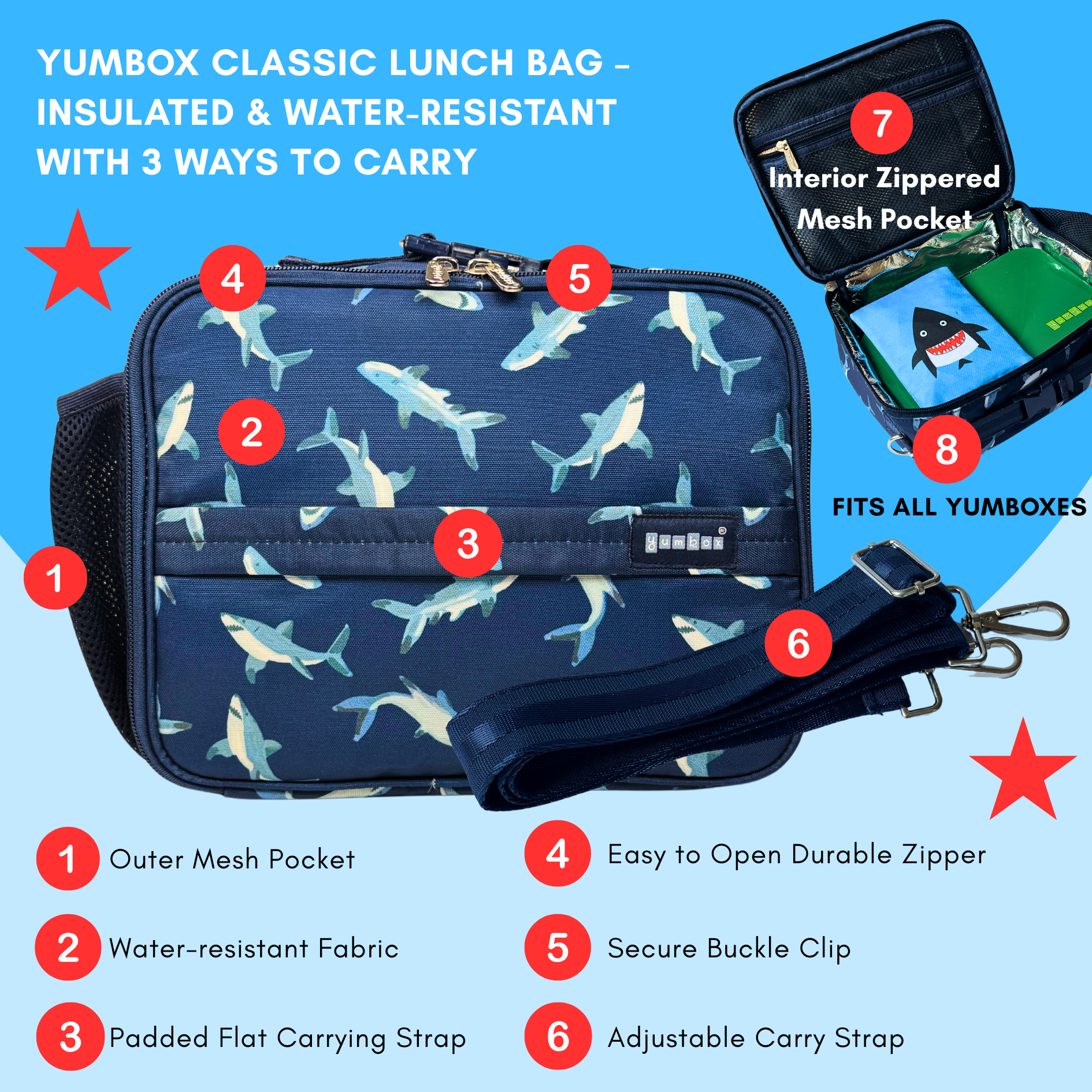 Yumbox Insulated Lunch Bag for Kids – Fun Shark Print